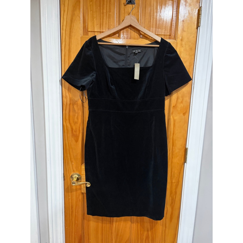J.Crew Black Velvet Dress Womens Size 12 Square Neck Short Sleeve NWT
